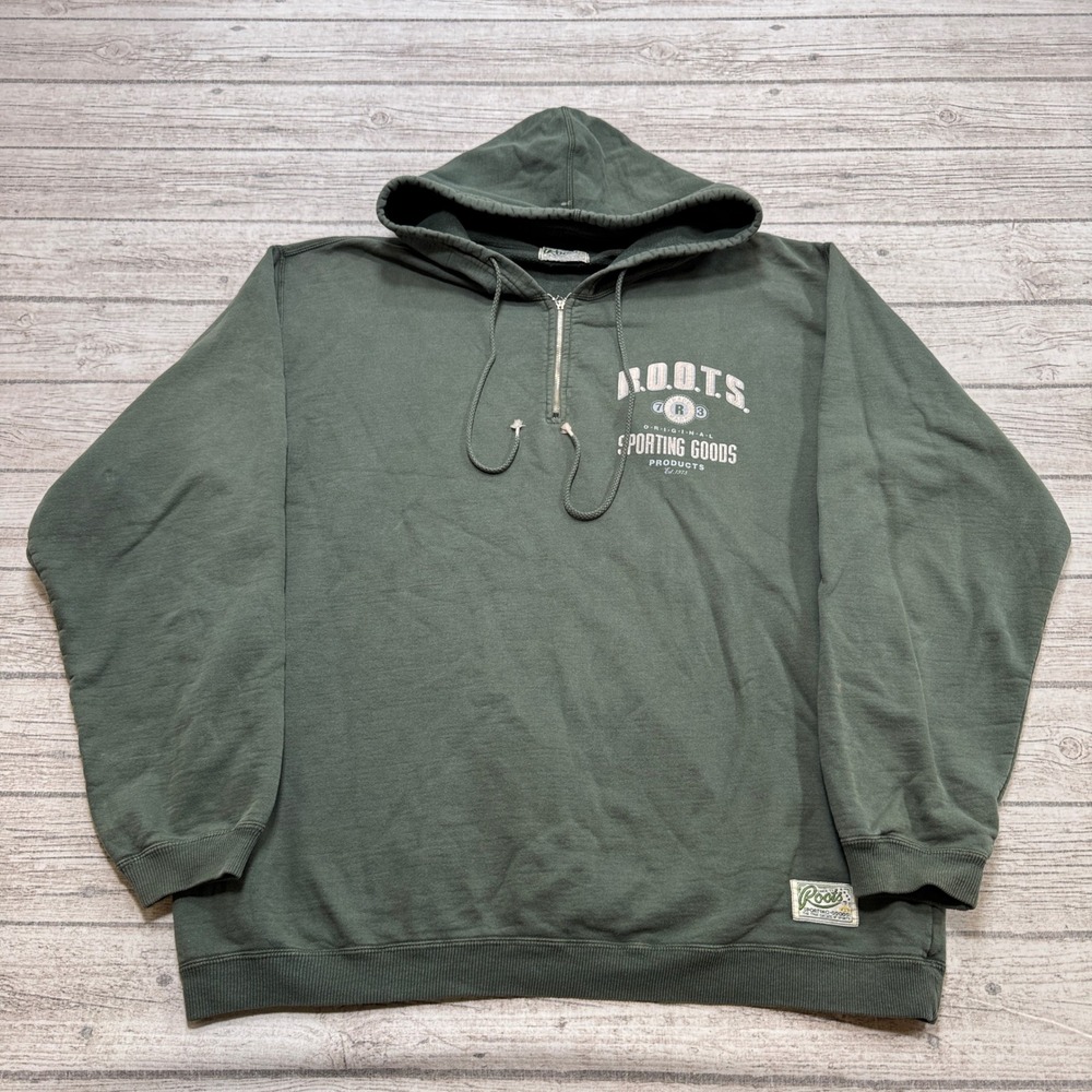 Vintage Roots Hoodie Men's XL Olive Green Quarter Zip Pullover Oversized Canada